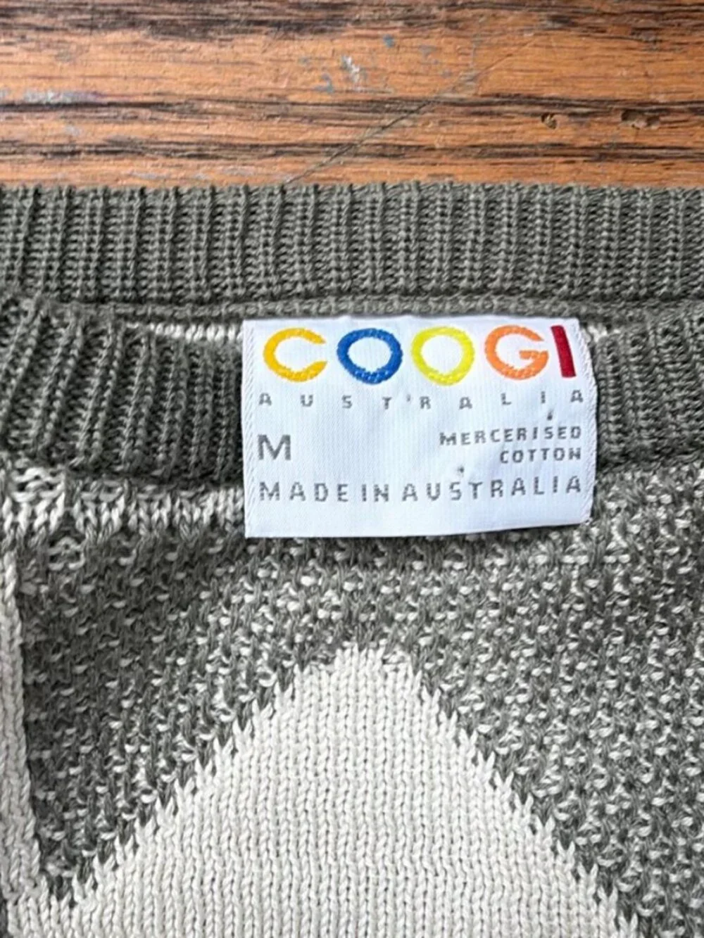 vintage grail Coogi Geometric Knit Sweater Grey/White M Made in Australia